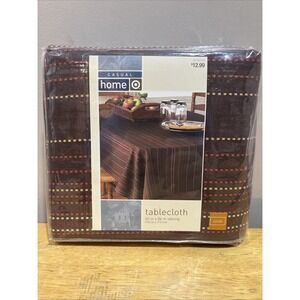 Vtg Target Casual Home Fabric Tablecloth Brown Red‎ Stitched Fall Harvest 60x84"